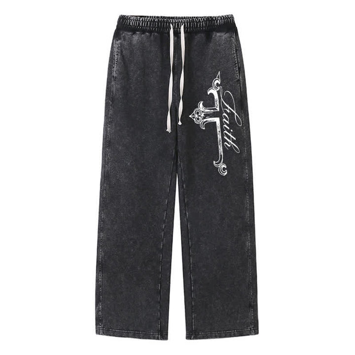 Christianartworkshop Pantalones deportivos lavados con cruz ornamentada de Walk By Faith - Negro - 2XL - image 8