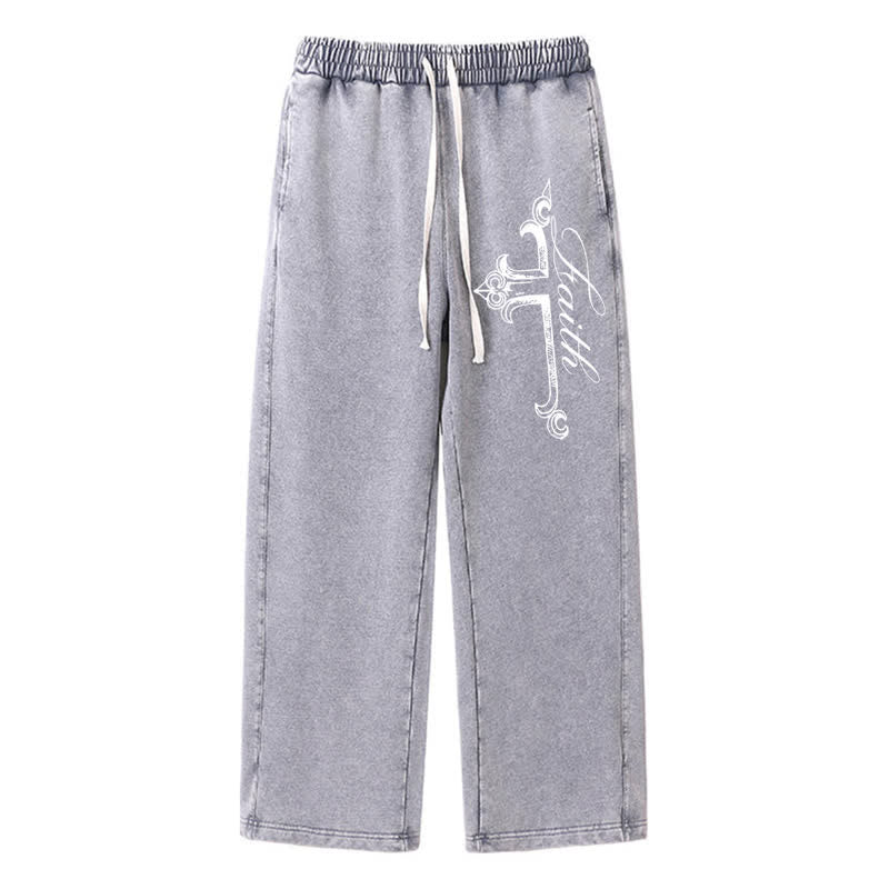 Christianartworkshop Pantalones deportivos lavados con cruz ornamentada de Walk By Faith - Gris - 2XL - image 16