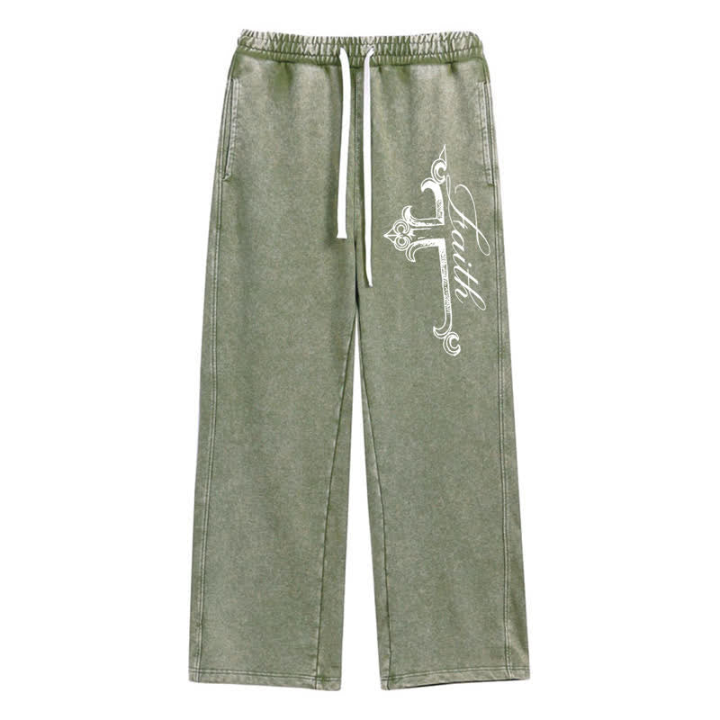 Christianartworkshop Pantalones deportivos lavados con cruz ornamentada de Walk By Faith - Verde - 2XL - image 24