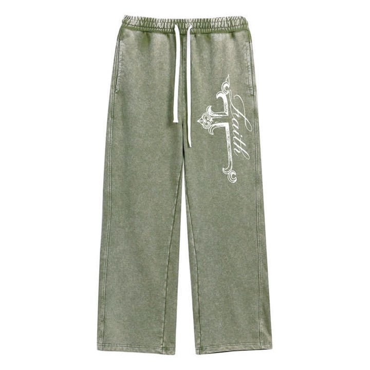 Christianartworkshop Pantalones deportivos lavados con cruz ornamentada de Walk By Faith - Verde - 2XL - image 24