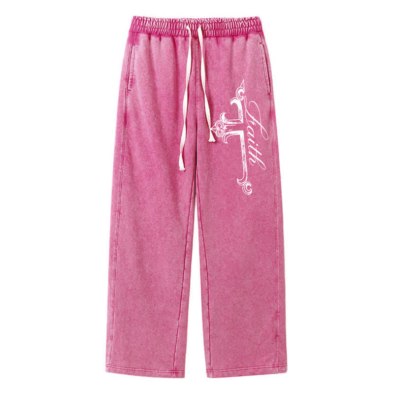 Christianartworkshop Pantalones deportivos lavados con cruz ornamentada de Walk By Faith - Rosa - 2XL - image 40