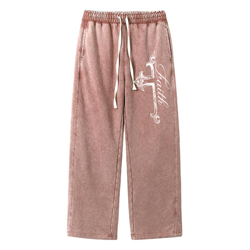 Christianartworkshop Pantalones deportivos lavados con cruz ornamentada de Walk By Faith - Marrón - 2XL - image 32