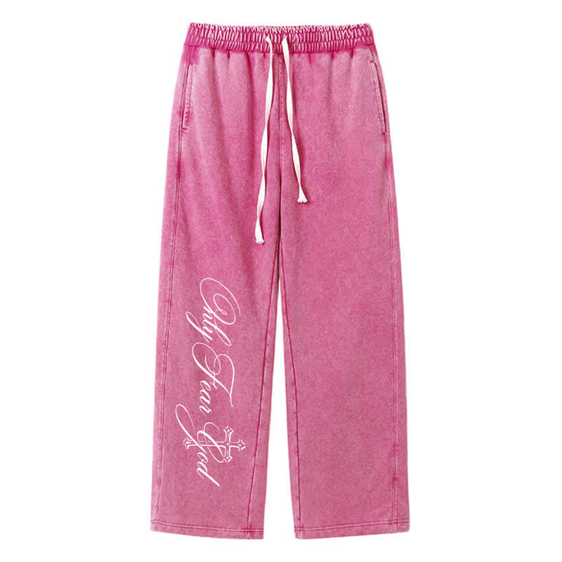 Christianartworkshop Pantalones deportivos lavados con la inscripción "Walk By Faith Cross" - Rosa - 2XL - image 40