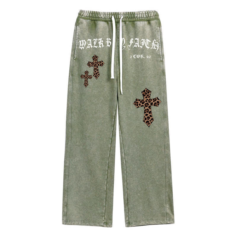 Christianartworkshop Pantalones deportivos Walk By Faith Leopard Cross Blush Washed - Verde - 2XL - image 24