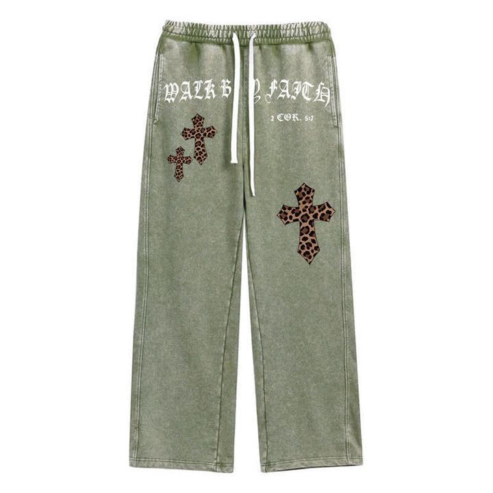Christianartworkshop Pantalones deportivos Walk By Faith Leopard Cross Blush Washed - Verde - 2XL - image 24
