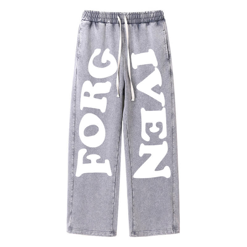Christianartworkshop Pantalones deportivos Forgiven Statement de pierna ancha y lavados - Gris - 2XL - image 0