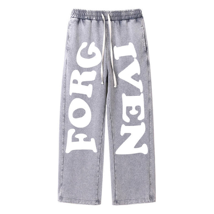 Christianartworkshop Pantalones deportivos Forgiven Statement de pierna ancha y lavados - Gris - 2XL - image 0