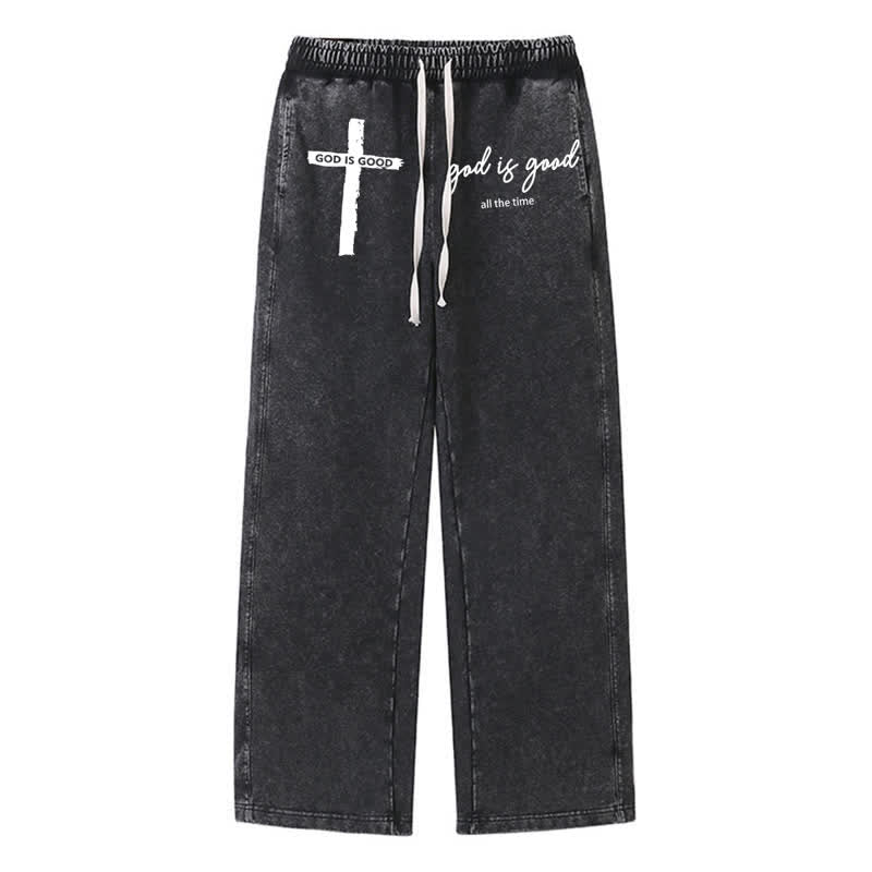 Christianartworkshop Pantalones deportivos vintage con estampado de cruz "Dios es bueno" - Negro - 2XL - image 0