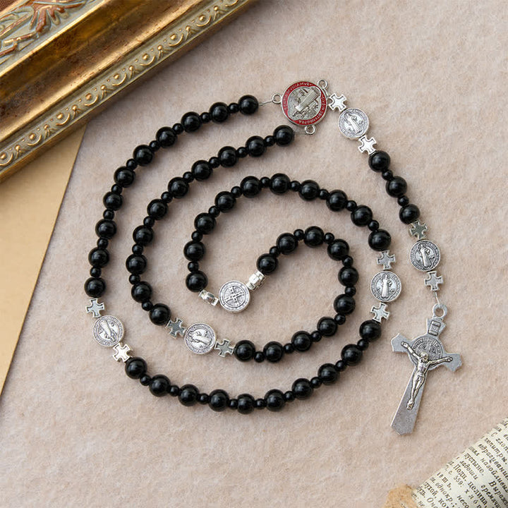 Christianartworkshop Rosario elegante de cuentas acrílicas negras con medallas de San Benito: emblema de la firme protección celestial. - image 5