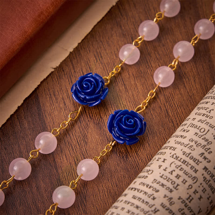 Christianartworkshop Rosario de cristal rosa azul real celestial con corazón del Espíritu Santo y crucifijo. - image 6