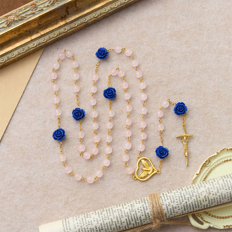 Christianartworkshop Rosario de cristal rosa azul real celestial con corazón del Espíritu Santo y crucifijo. - image 4