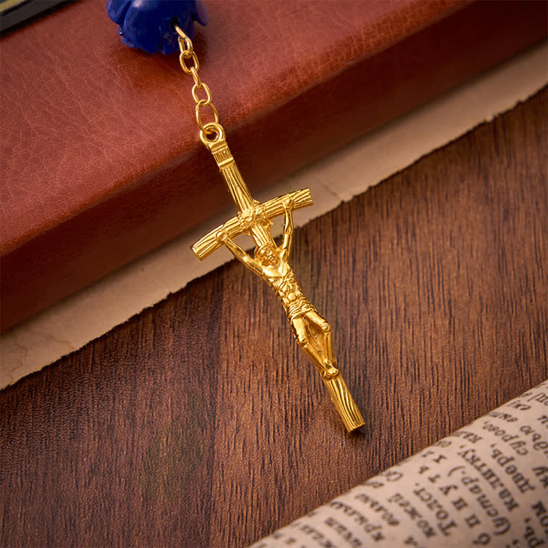 Christianartworkshop Rosario de cristal rosa azul real celestial con corazón del Espíritu Santo y crucifijo. - image 8