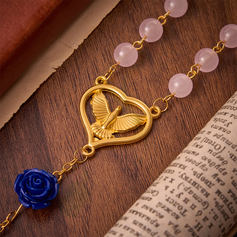 Christianartworkshop Rosario de cristal rosa azul real celestial con corazón del Espíritu Santo y crucifijo. - image 7