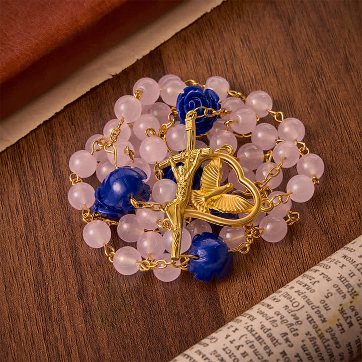 Christianartworkshop Rosario de cristal rosa azul real celestial con corazón del Espíritu Santo y crucifijo. - image 3
