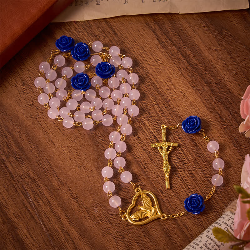 Christianartworkshop Rosario de cristal rosa azul real celestial con corazón del Espíritu Santo y crucifijo. - image 2