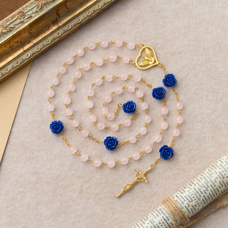 Christianartworkshop Rosario de cristal rosa azul real celestial con corazón del Espíritu Santo y crucifijo. - image 5