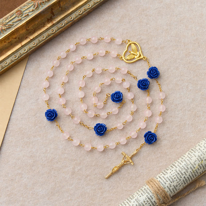 Christianartworkshop Rosario de cristal rosa azul real celestial con corazón del Espíritu Santo y crucifijo. - image 5