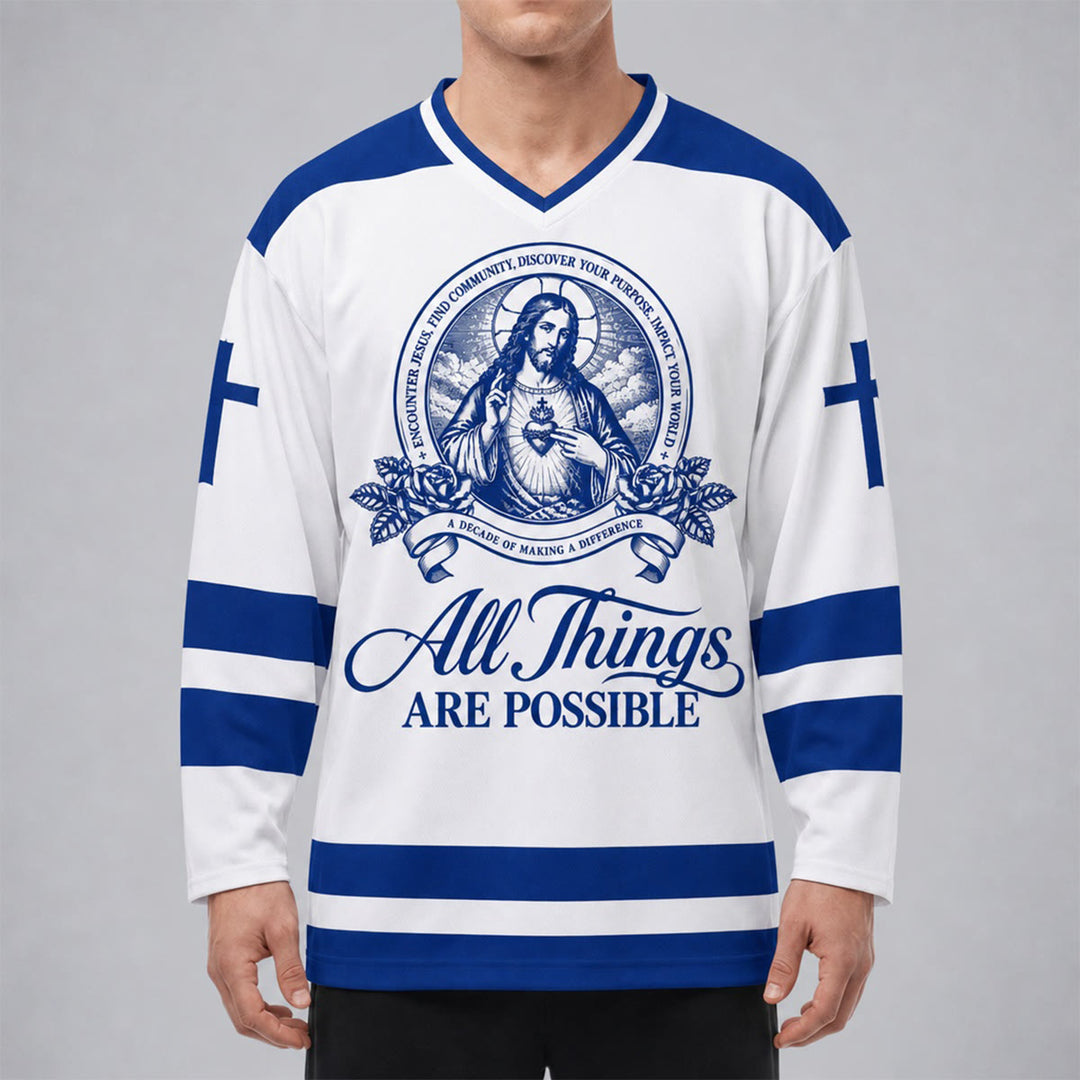 Christianartworkshop Camiseta de hockey con el icono de Jesús: Todo es posible - image 3