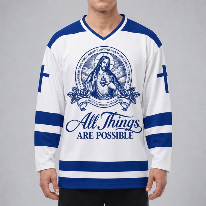 Christianartworkshop Camiseta de hockey con el icono de Jesús: Todo es posible - image 3