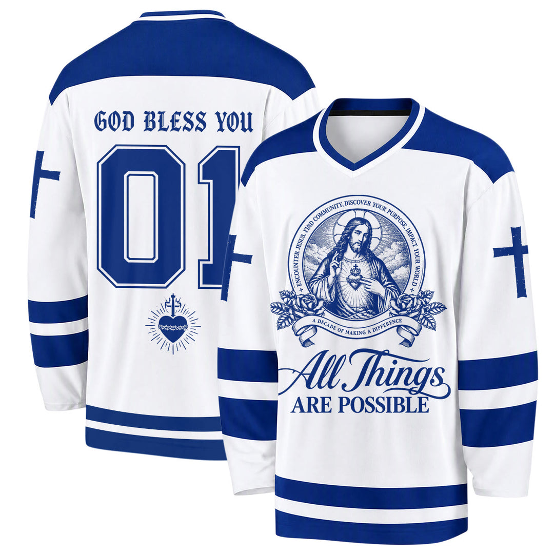 Christianartworkshop Camiseta de hockey con el icono de Jesús: Todo es posible - 5XL - image 0