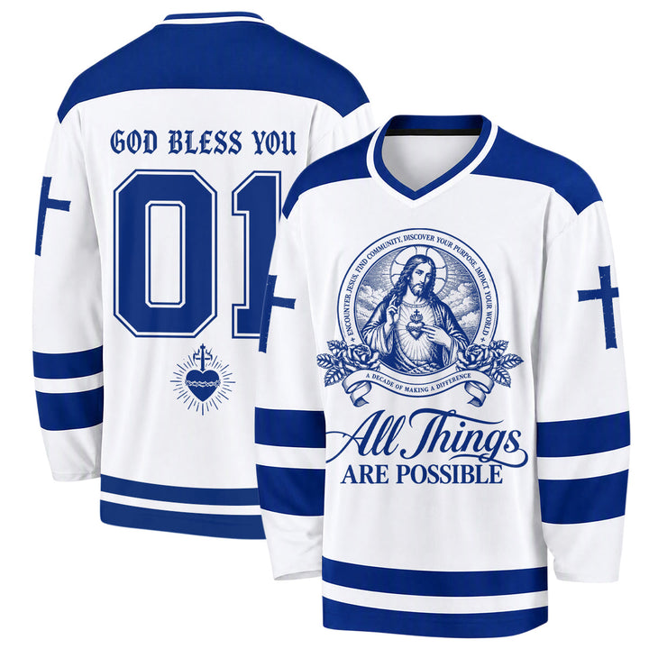 Christianartworkshop Camiseta de hockey con el icono de Jesús: Todo es posible - 5XL - image 0