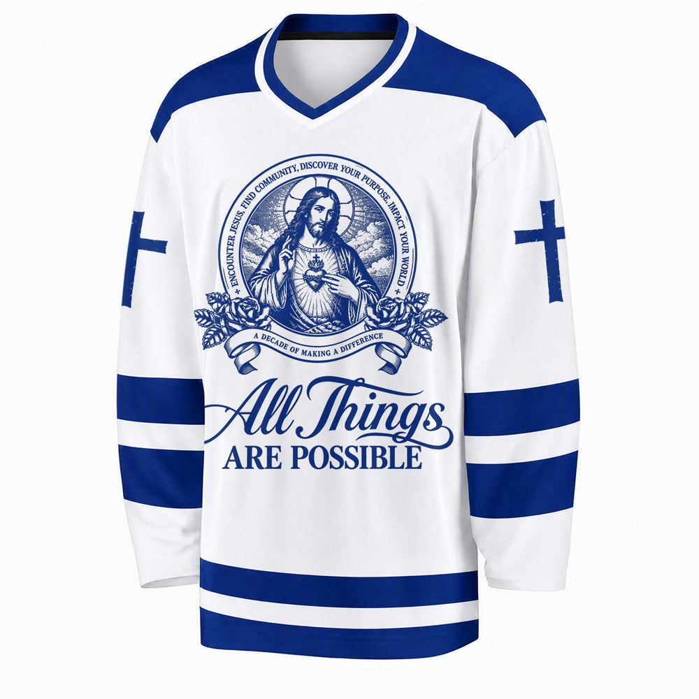 Christianartworkshop Camiseta de hockey con el icono de Jesús: Todo es posible - image 1