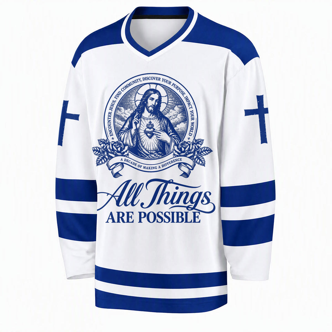 Christianartworkshop Camiseta de hockey con el icono de Jesús: Todo es posible - image 1