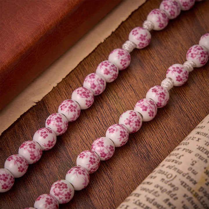 Christianartworkshop Rosario de cuentas de porcelana rosa con motivos florales y medallón de Nuestra Señora de Aparecida. - image 6