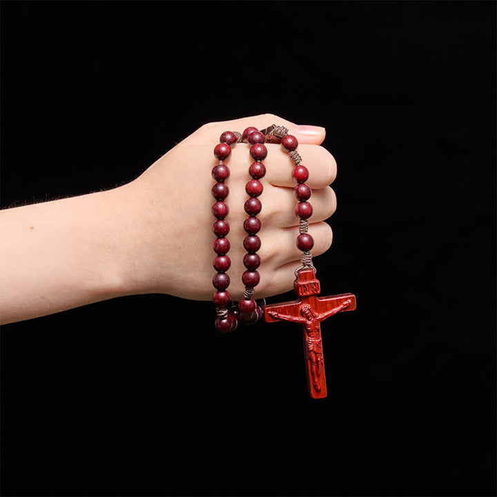 Christianartworkshop Rosario de madera natural con motivo de la Virgen y el Niño: símbolo de la constante calidez divina. - Padauk - image 3