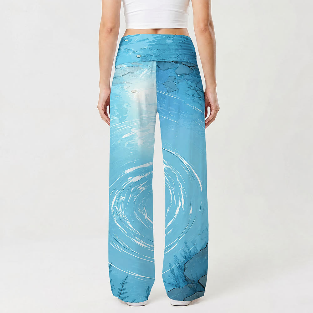 Christianartworkshop Jesús caminando sobre el agua Ripple Lake Arte cómico Pantalones de pierna ancha para mujer Fe informal - image 1