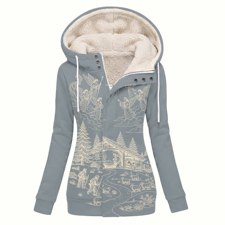 Christianartworkshop Abrigo de invierno con capucha de sherpa con diseño de la Natividad - US16, UK/AU20, EU48 (4XL) - image 0