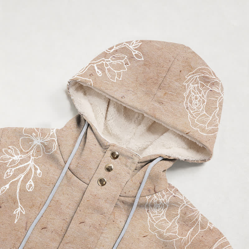 Christianartworkshop Abrigo de invierno con capucha de sherpa con estampado floral cruzado - image 2