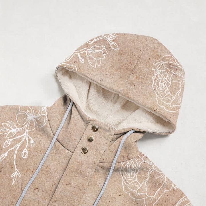 Christianartworkshop Abrigo de invierno con capucha de sherpa con estampado floral cruzado - image 2
