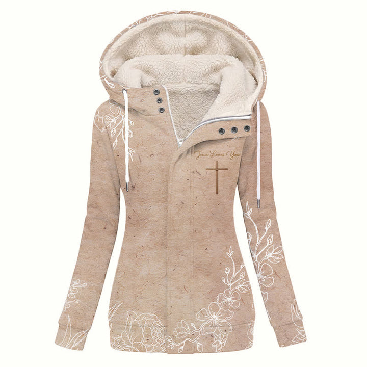 Christianartworkshop Abrigo de invierno con capucha de sherpa con estampado floral cruzado - US16, UK/AU20, EU48 (4XL) - image 0