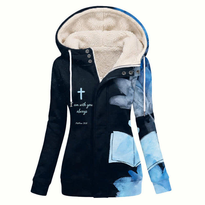 Christianartworkshop Abrigo de invierno cómodo con capucha y forro de sherpa con estampado floral cruzado. - US16, UK/AU20, EU48 (4XL) - image 0