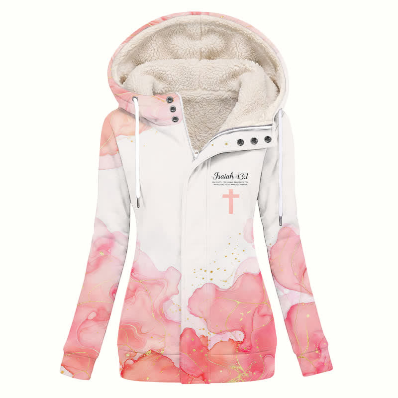 Christianartworkshop Abrigo de invierno con capucha de sherpa con cruz floral de Isaías 43:1 - US16, UK/AU20, EU48 (4XL) - image 0