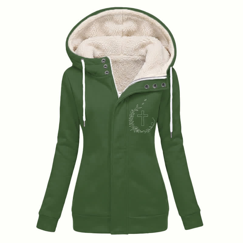 Christianartworkshop Abrigo de invierno con capucha y forro de sherpa Olive Cross Bloom - US16, UK/AU20, EU48 (4XL) - image 0