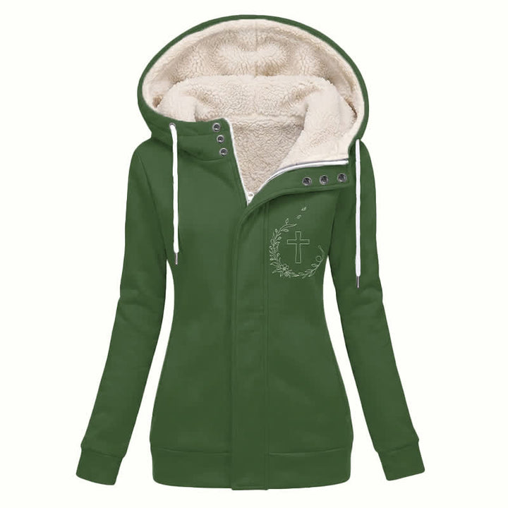 Christianartworkshop Abrigo de invierno con capucha y forro de sherpa Olive Cross Bloom - US16, UK/AU20, EU48 (4XL) - image 0