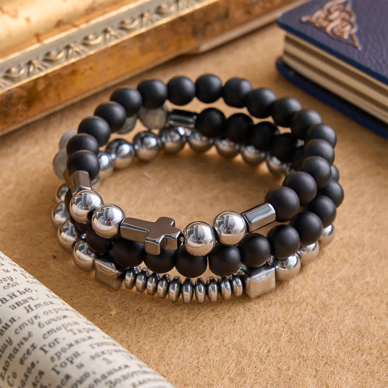Christianartworkshop Pulsera con cruz de cobre y piedras en capas: símbolo de la suave protección divina. - image 4