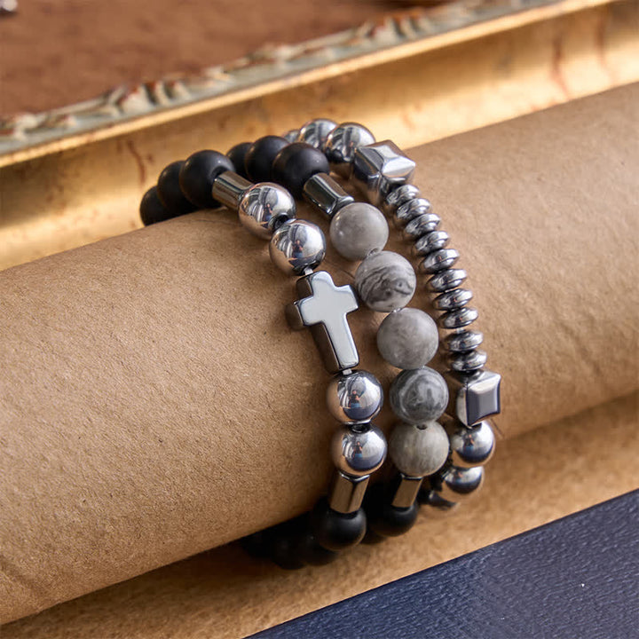 Christianartworkshop Pulsera con cruz de cobre y piedras en capas: símbolo de la suave protección divina. - image 1
