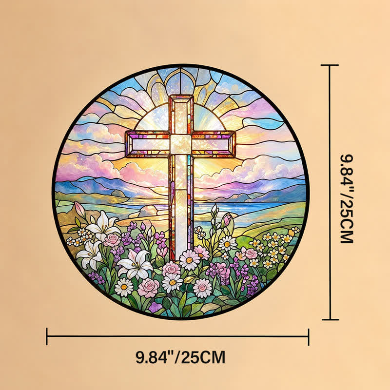 Christianartworkshop Atrapasueños de cristal con forma de cruz panorámica redonda: símbolo de gracia sagrada atemporal. - 9,84''*9,84''*0,14''/25*25*0,35 cm - image 9