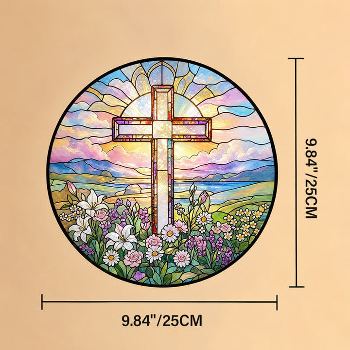 Christianartworkshop Atrapasueños de cristal con forma de cruz panorámica redonda: símbolo de gracia sagrada atemporal. - 9,84''*9,84''*0,14''/25*25*0,35 cm - image 9