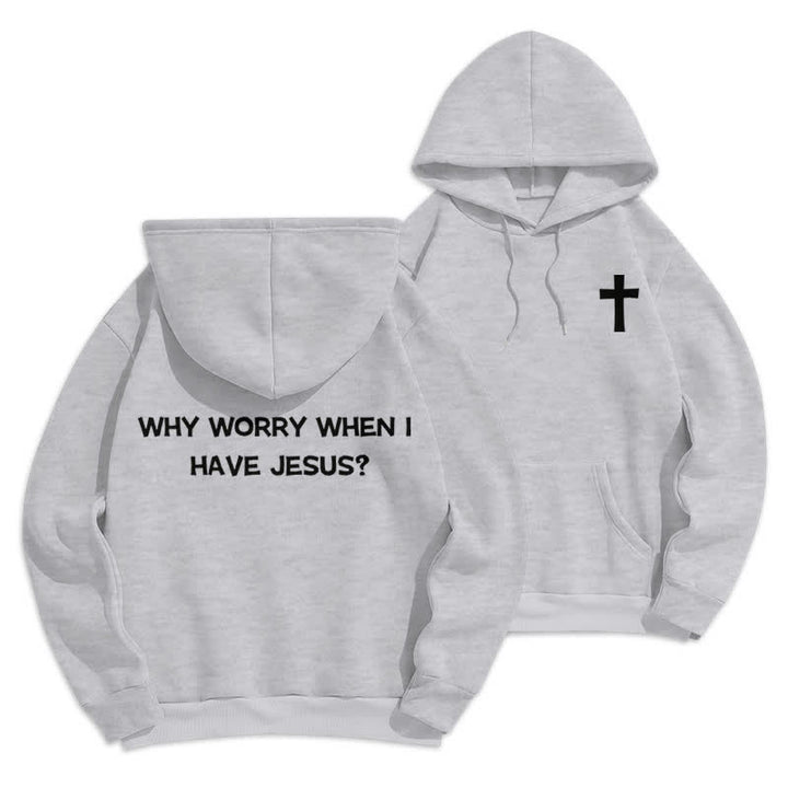 Christianartworkshop ¿Para qué preocuparse si tengo a Jesús? Sudadera con capucha extragrande - Gris - 2XL - image 6