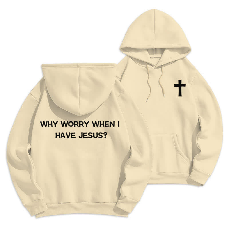 Christianartworkshop ¿Para qué preocuparse si tengo a Jesús? Sudadera con capucha extragrande - Beige - 2XL - image 9