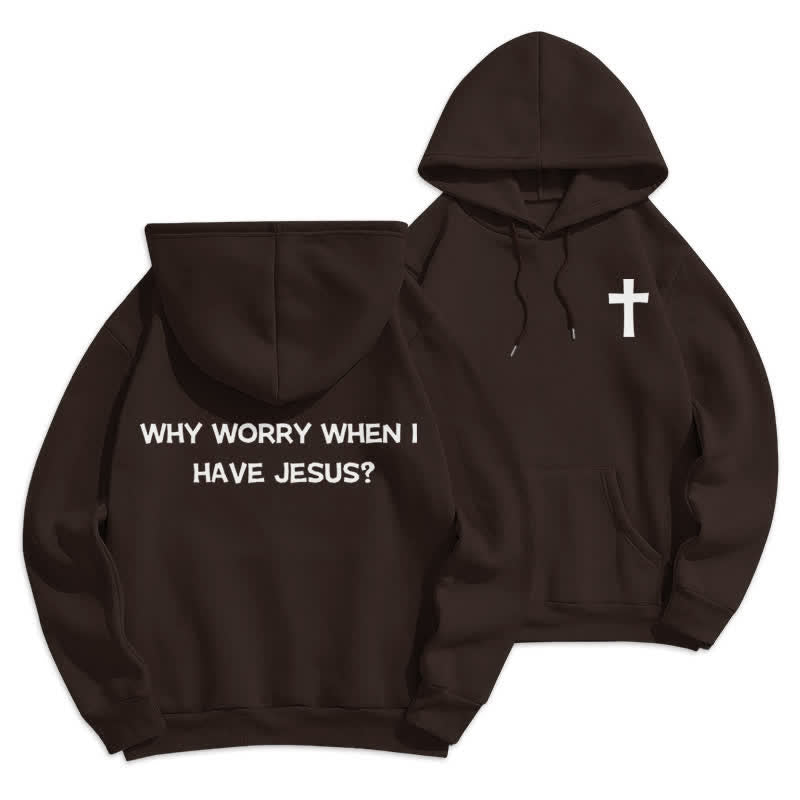 Christianartworkshop ¿Para qué preocuparse si tengo a Jesús? Sudadera con capucha extragrande - Café - 2XL - image 15
