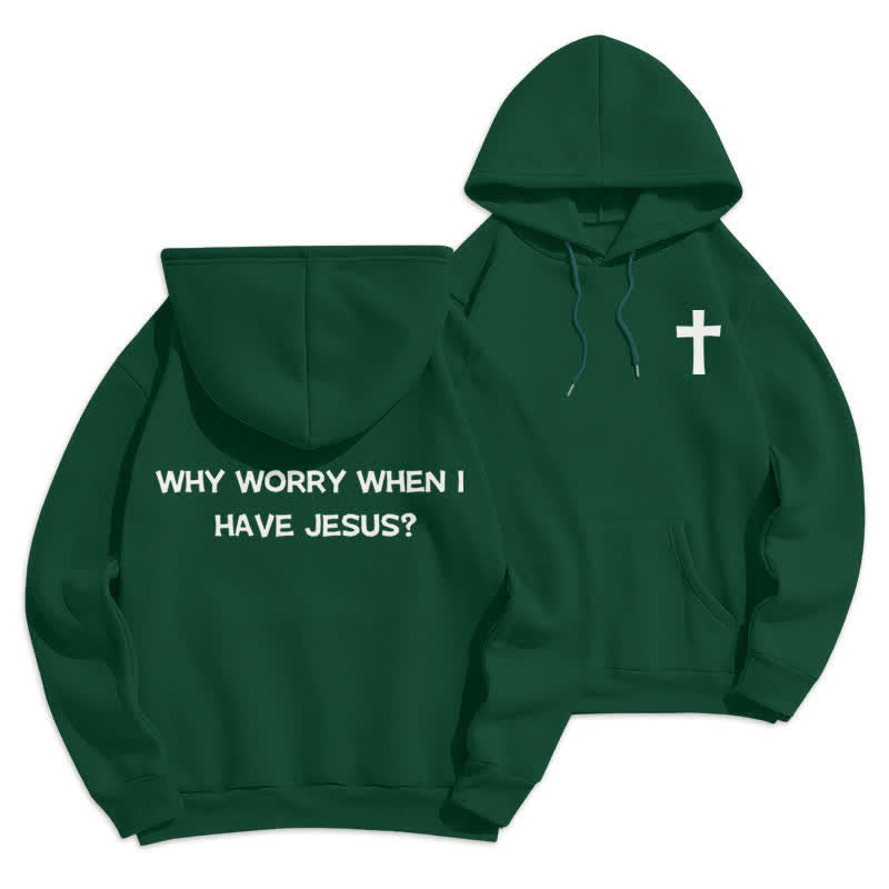 Christianartworkshop ¿Para qué preocuparse si tengo a Jesús? Sudadera con capucha extragrande - Verde - 2XL - image 18