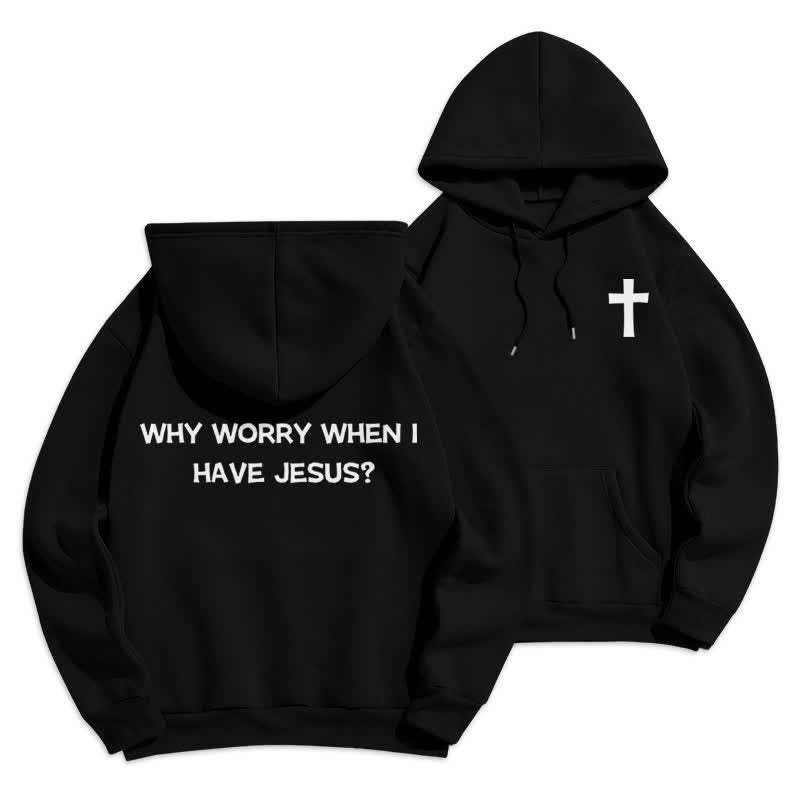 Christianartworkshop ¿Para qué preocuparse si tengo a Jesús? Sudadera con capucha extragrande - Negro - 2XL - image 3