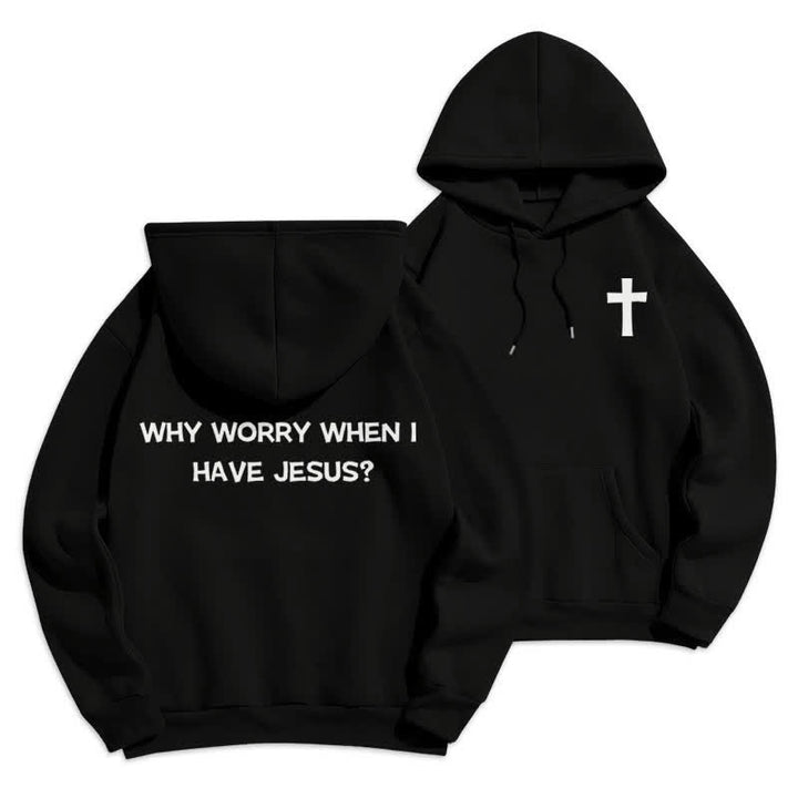 Christianartworkshop ¿Para qué preocuparse si tengo a Jesús? Sudadera con capucha extragrande - Negro - 2XL - image 3