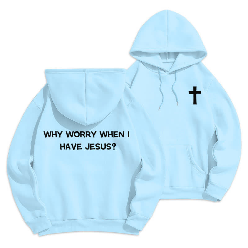 Christianartworkshop ¿Para qué preocuparse si tengo a Jesús? Sudadera con capucha extragrande - Azul - 2XL - image 12