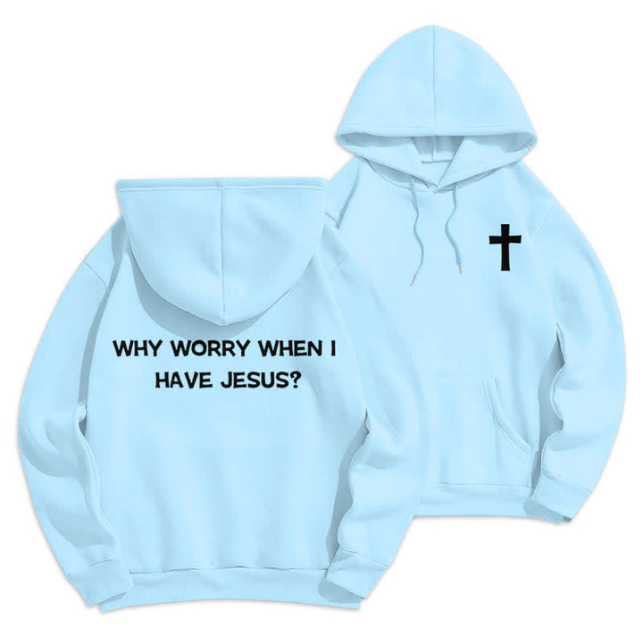 Christianartworkshop ¿Para qué preocuparse si tengo a Jesús? Sudadera con capucha extragrande - Azul - 2XL - image 12